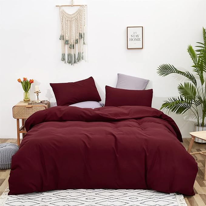 Burgundy Comforter Set Twin Size Dark Red Bedding Set Pure Burgundy Bedding Soft Durable Quilt Set Kids Lightweight Plain Burgundy Blanket Set Boys Girls Breathable Dark Red Bed Comforter
