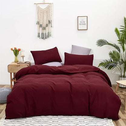 Burgundy Comforter Set King Size Dark Red Bedding Set Pure Burgundy Beddig Soft Durable Quilt Set Women Durable Lightweight Plain Burgundy Blanket Men Breathable Dark Red Bed Comforter Set