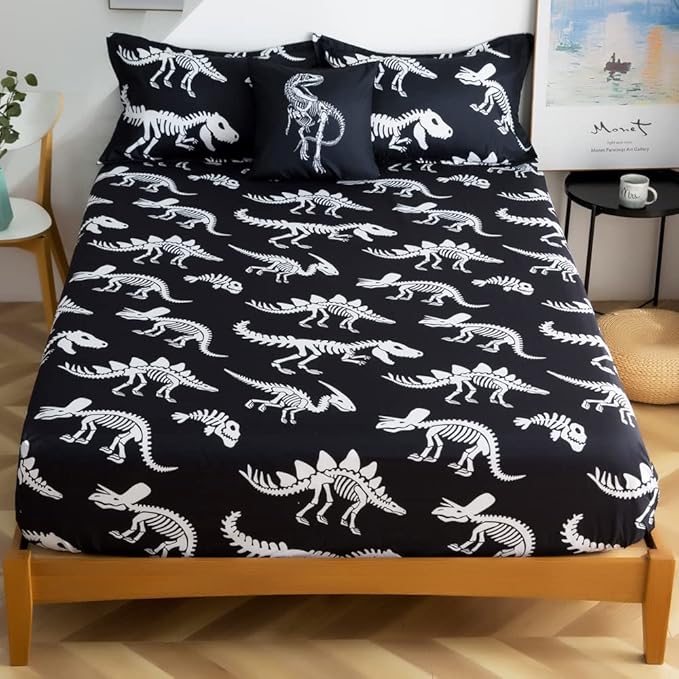 ADASMILE A & S Dinosaur Comforter Set Twin Size for Boys Kids 6 Piece Dinosaur Bedding Twin Bed in A Bag Comforter Set with Sheets Dinosaur Bed Set Bone Dinosaur Sheets Bone Dinosaur Comforter Sets