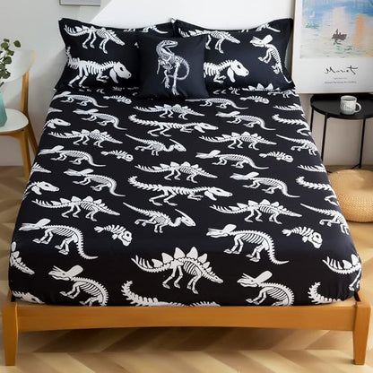 ADASMILE A & S Dinosaur Comforter Set Twin Size for Boys Kids 6 Piece Dinosaur Bedding Twin Bed in A Bag Comforter Set with Sheets Dinosaur Bed Set Bone Dinosaur Sheets Bone Dinosaur Comforter Sets