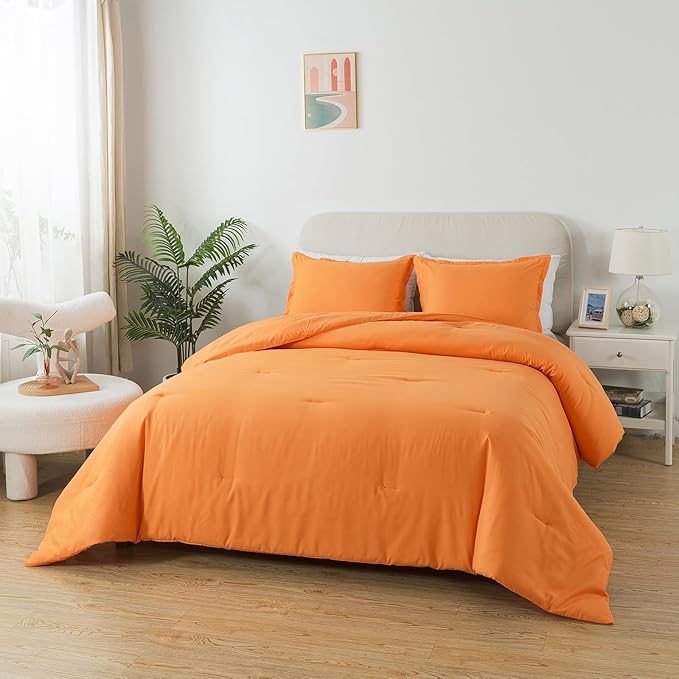 Burnt Orange Comforter Set Twin Size, Solid Terracotta Down Alternative Soft Boho Bedding Comforter Set, Fluffy Microfiber Comforter (68"x90") for All Seasons with Pillowcase