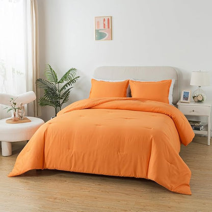 Full Size Burnt Orange Comforter Set, Solid Terracotta Down Alternative Soft Boho Bedding Comforter Set, Breathable Fluffy Microfiber Rust Comforter for All Seasons with Pillowcases