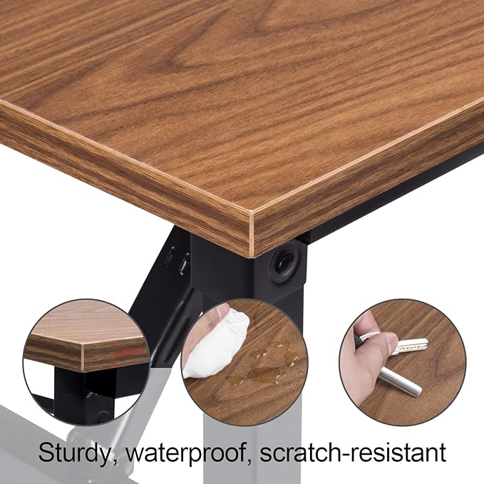 Frylr Small Folding Writing Desk with USB Ports & Power Plugs 31.5x15.7x29 Inch Small Office Computer Desks Portable for Home Office, Foldable Student Study Tables for Small Space, Walnut