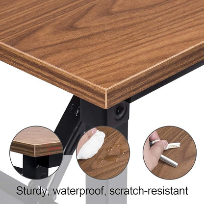 Frylr Small Folding Writing Desk with USB Ports & Power Plugs 31.5x15.7x29 Inch Small Office Computer Desks Portable for Home Office, Foldable Student Study Tables for Small Space, Walnut