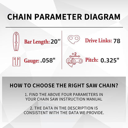 E & S 3 Pack 20 Inch Chainsaw Chain .325" Pitch .058" Gauge 78 Drive Links Semi-Chisel Chain Saw Chains for Husqvarna, Poulan, Craftsman, Greenworks and More Chainsaw Brands