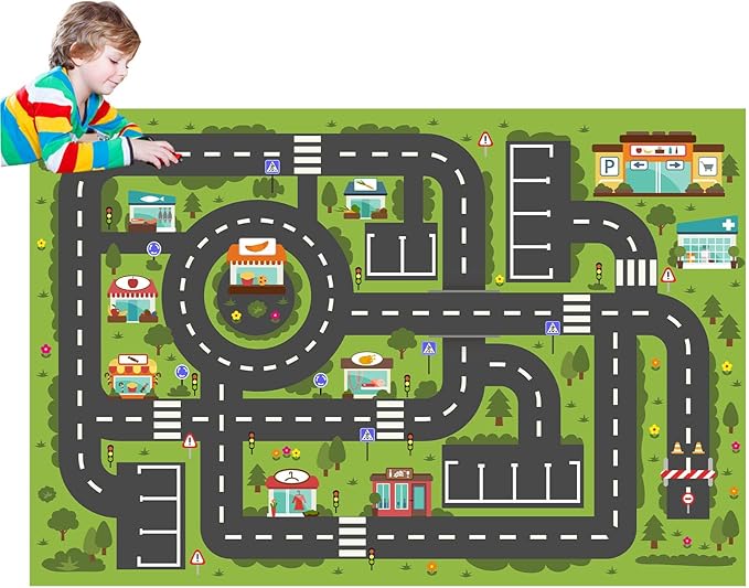 Car Rug Play Mat, Road Rug Carpet for Kids, City Life Educational Road Traffic Carpet for Ages 3-12 Years Old(120×180cm/47×71inch)