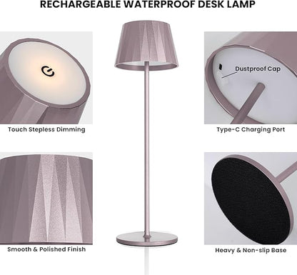 Modern LED Cordless Table Lamp,5200mAh Rechargeable Desk Lamp with Stepless Dimming, Touch Waterproof Night Light for Bedroom Outdoor Bar RV Kitchen (Purplish-Brown, 3000K, Warm White)