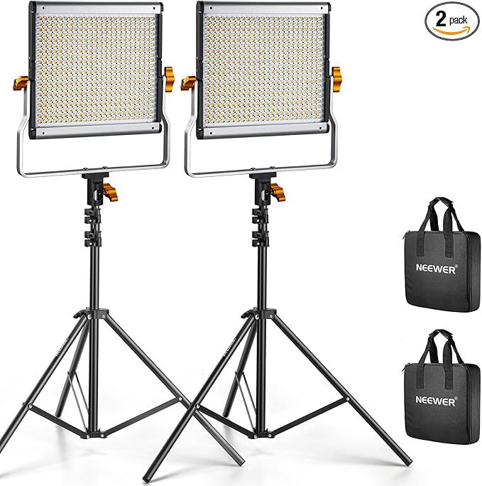 Neewer 2 Packs Dimmable Bi-Color 480 LED Video Light and Stand Lighting Kit Includes: 3200~5600K CRI 96+ LED Panel with U Bracket, 75 inches Light Stand for YouTube Studio Photography, Video Shooting