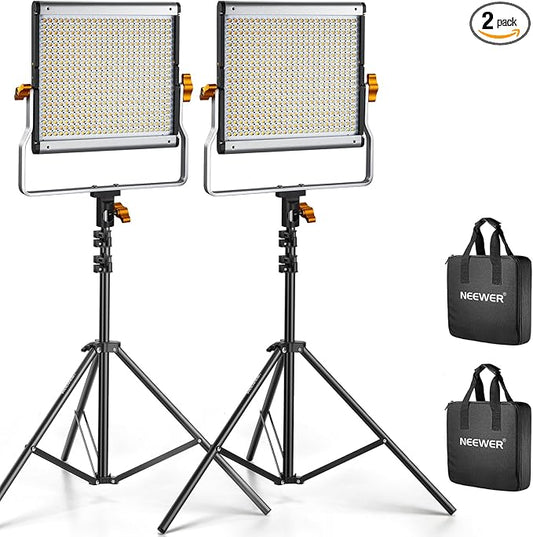 Neewer 2 Packs Dimmable Bi-Color 480 LED Video Light and Stand Lighting Kit Includes: 3200~5600K CRI 96+ LED Panel with U Bracket, 75 inches Light Stand for YouTube Studio Photography, Video Shooting