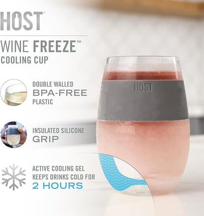 Host Freeze Double Wall Stemless Wine Glasses, Freezable Cooling Tumblers for Red & White Wine, Insulated Chilling Cups with Rainbow Silicone Grips for Moms, Birthday Gifts for Women, 8.5 oz, Set of 2