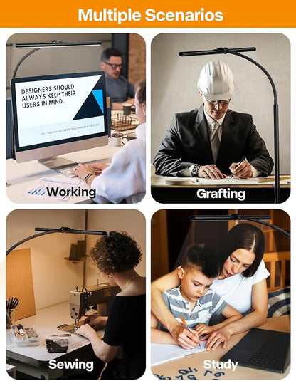 ACNCTOP LED Desk Lamp for Office Home - Eye-Caring Architect Task Lamp 25 Lighting Modes Adjustable Flexible Gooseneck Clamp Light for Workbench Drafting Reading Study (Black)