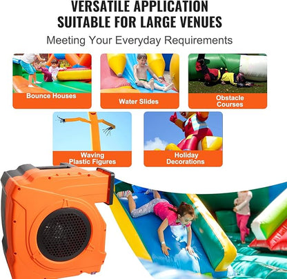 VEVOR Inflatable Blower, 1500W, 2 & 2.1 HP Bounce House Blower, Pump Commercial Air Blower for Inflatables, 3100 RPM Bouncy Castle Electric Fan Perfect for Bounce House
