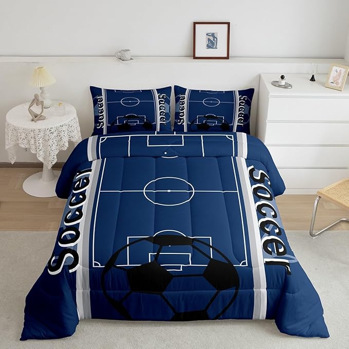 Feelyou Kids Soccer Ball Game Comforter Set Twin Size Rugby Sports Bedding Set for Boys Girls Teens Bedroom Decor Football Comforter Football Lover Duvet Set with 1 Pillow Case