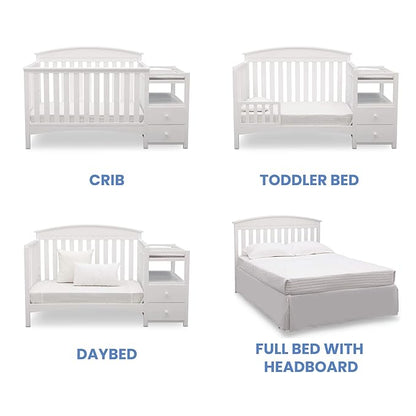 Delta Children Abby Convertible Crib 'N' Changer, Bianca + Serta Perfect Slumber Dual Sided Recycled Fiber Core Crib and Toddler Mattress (Bundle)