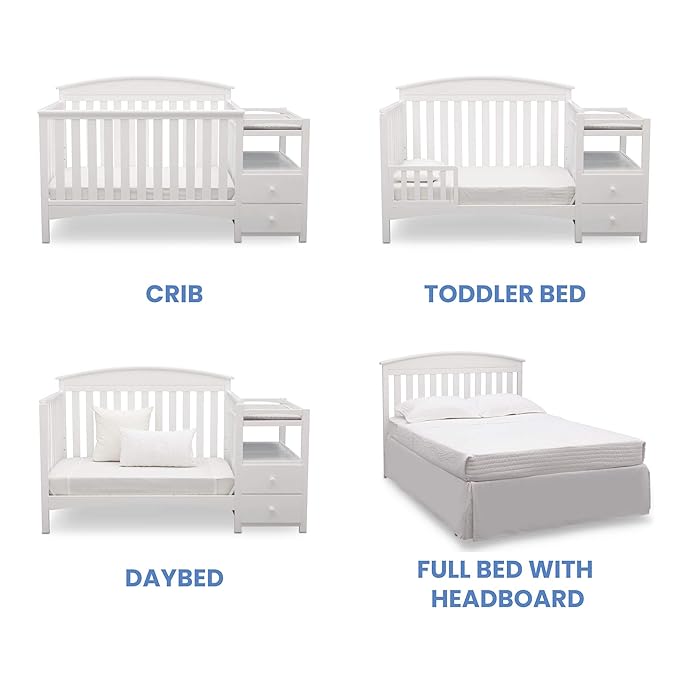 Delta Children Abby Convertible Crib 'N' Changer + Changing Pad and Cover [Bundle], Bianca