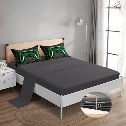 5 Pieces Gaming Bedding Set for Boys Gamer Comforter Set Twin Size,Video Game Comforter for Kids Teen 3D Gaming Geometric Microfiber Bedding Sets 5 Pieces Bed in A Bag Sets H50021,Twin