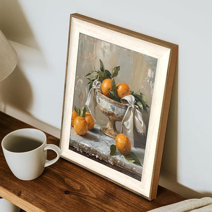 XOCUUI Farmhouse Still Life Picture Living Room - Rustic Vintage Decor for Bedroom - Tangerine Orange Fruit Moody Muted Oil Painting Art Deco Wall Art for Kitchen - 8x10inch Unframed