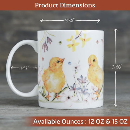 Maison d' Hermine Coffee Mug with Handles Tea Cups (15 Ounce, Pack of 1) | Fine Bone China Coffee Mugs for Hot Beverages Cappuccino Latte Home Restaurant Hotel Spring Summer -Easter Zest - Chicks