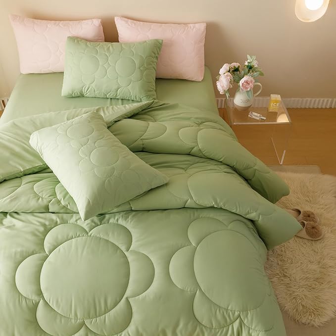 Sage Flower Comforter California King Green Sunflower Print Bed Cal King Comforter Set 3 PCs Green Floral Comforter Set for Women Girls Bedroom Decor All Season Hotel Quality Comforter