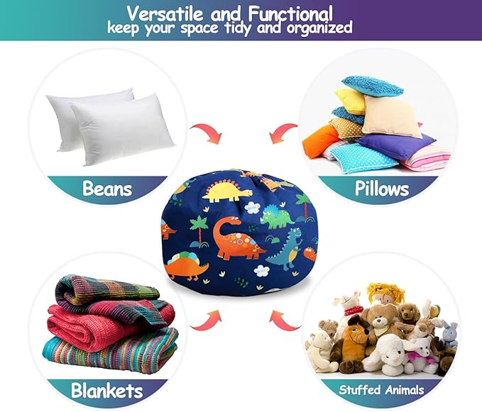 Stuffed Animal Storage Bean Bag Chairs(No Filler) Toy Organizer Bags Chair Cover for Kids Cotton Canvas Beanbag with Zipper Organizing Keep Room your Plush Toys and More Organized