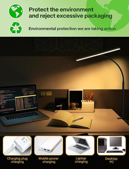 ACNCTOP LED Desk Lamp for Office Home - Eye-Caring Architect Task Lamp 25 Lighting Modes Adjustable Flexible Gooseneck Clamp Light for Workbench Drafting Reading Study (Black)