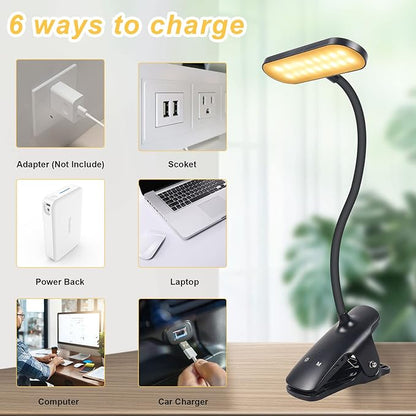 Clip on Light Reading Lights, 36 LED USB Desk Lamp with 5 Color 5 Brightness, Eye Protection Book Clamp Light, Perfect for Video Conference Lighting, Desk, Bed Headboard and Computers (Black)