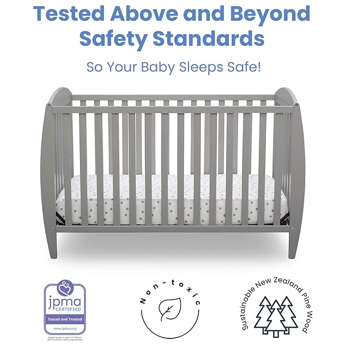 Delta Children Taylor 4-in-1 Convertible Baby Crib, Easy to Assemble, Sustainable New Zealand Wood, Grey