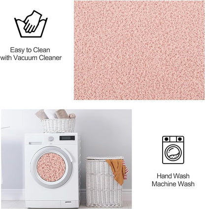 Area Rugs for Bedroom Living Room, 4x6 Pink Super Soft Comfy Thickened Memory-Foam Indoor Carpets, Modern Aesthetic Minimalist Carpet for Boys Girls Adults Apartment Nursery Home Décor