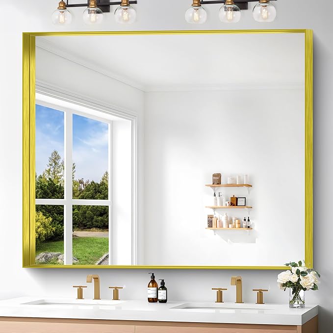 Gold Bathroom Mirror, 40x48 Inch Rectangular Framed Mirror, Large Wall Mounted Bathroom Vanity Mirror Over Sink for Bedroom,Restroom, Living Room, Hangs Vertically or Horizontally