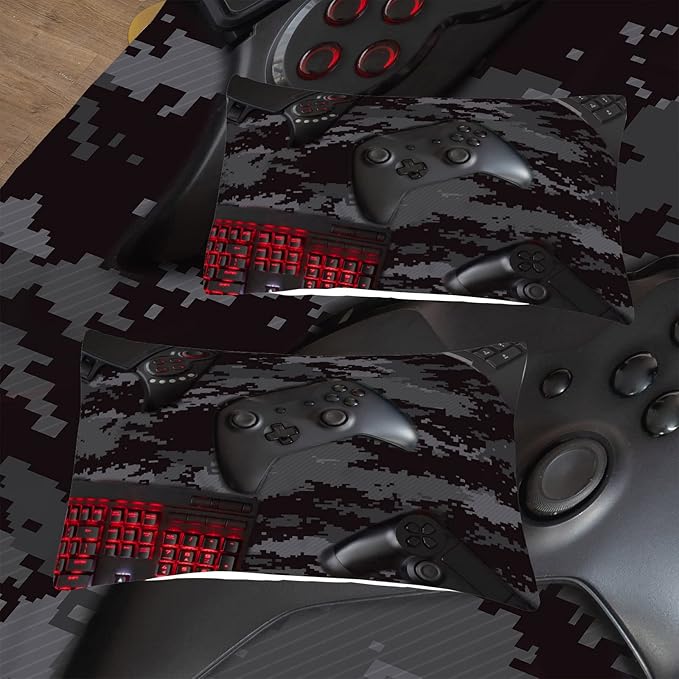 Tailor Shop Modern Camouflage Gaming Comforter Sets for Boys Gamer Comforter Red Mouse Keyboard Gamepad Bedding Set King Size with 1 Comforter 2 Pillowcases,03