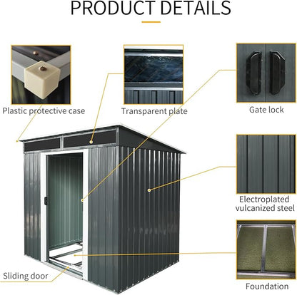 6X5 FT Outdoor Storage Shed, Waterproof Metal Garden Sheds with Lockable Door, Steel Tool Storage Buildings Shed & Outdoor Storage House for Garden, Backyard, Patio, Lawn, Trash Cans(Black and White)