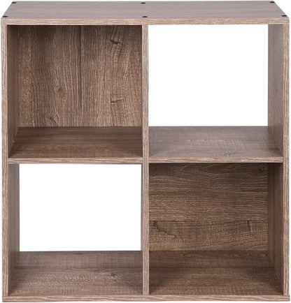 PACHIRA E-Commerce US 4-Cube Organizer Storage Bookcase Bookshelf Suit 11 Inch Storage Bins, Wood Sturdy Cubby Cube Closet Unit Assemble Display Rack Shelving, Rustic Brown Oak