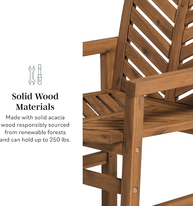 Walker Edison AZWC2VINWW Avalon Chevron Solid Acacia Wood Outdoor Chair, White Wash