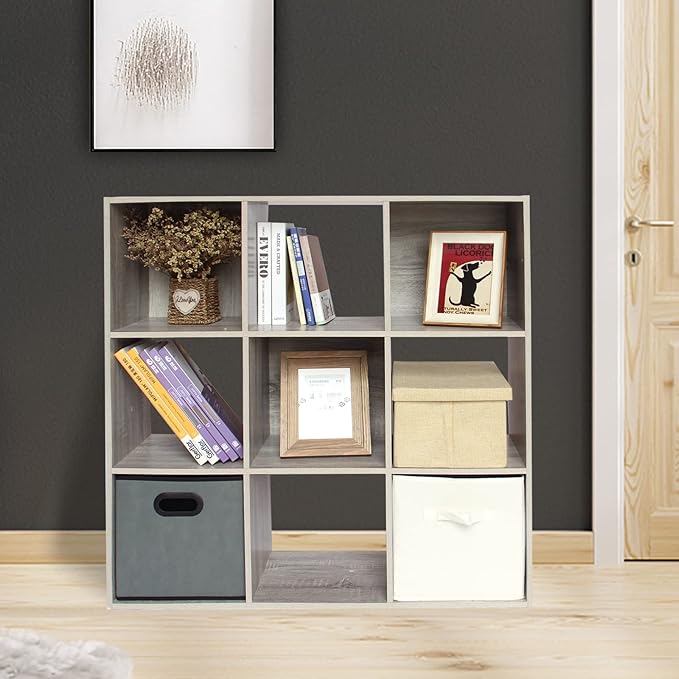 PACHIRA US 9-Cube Storage Organizer Bookshelf System, Unit Shelf, Closet Cabinet, Storage Cubes Organizer Shelves in Living Room, Bedroom, Study, Oak Grey