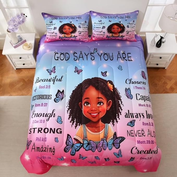 Black Girl Comforter Set, Full for Kids Teens, 3Pieces - 1 Comforter, 2 Pillow Shams, Premium Microfiber, Medium Weight, Motivational Decor, Machine Washable