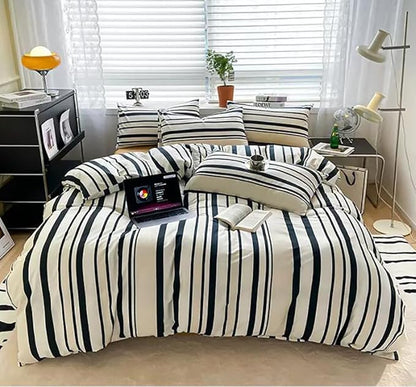 Striped Comforter Set California King Black White Comforter Men Women Modern Chic Stripes Bed Comforter Beige Black Striped Cal King Ticking Bedding Comforter All Season Hotel Quality Bed Set