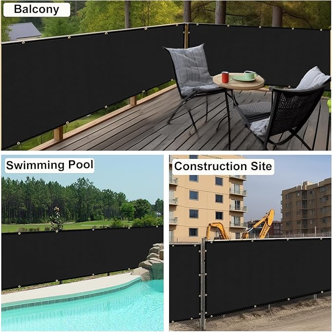 UPGRADE Privacy Fence Screen 5'x10' Black Outdoor 90% Visibility Blockage 170 GSM Mesh Shade Cover Panels for Backyard,Balcony,Home Decoration with Zip Ties,Customized Avaliable