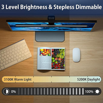 OOWOLF 20.1inch Monitor Light Bar with Backlight, Eye-Caring Computer Light, Screen Light Bar, CRI≥95 Desk Lamp, Dual Light, Filter Blue-Light,3-Color Mode, Memory Dimming, for E-Reading Home Office