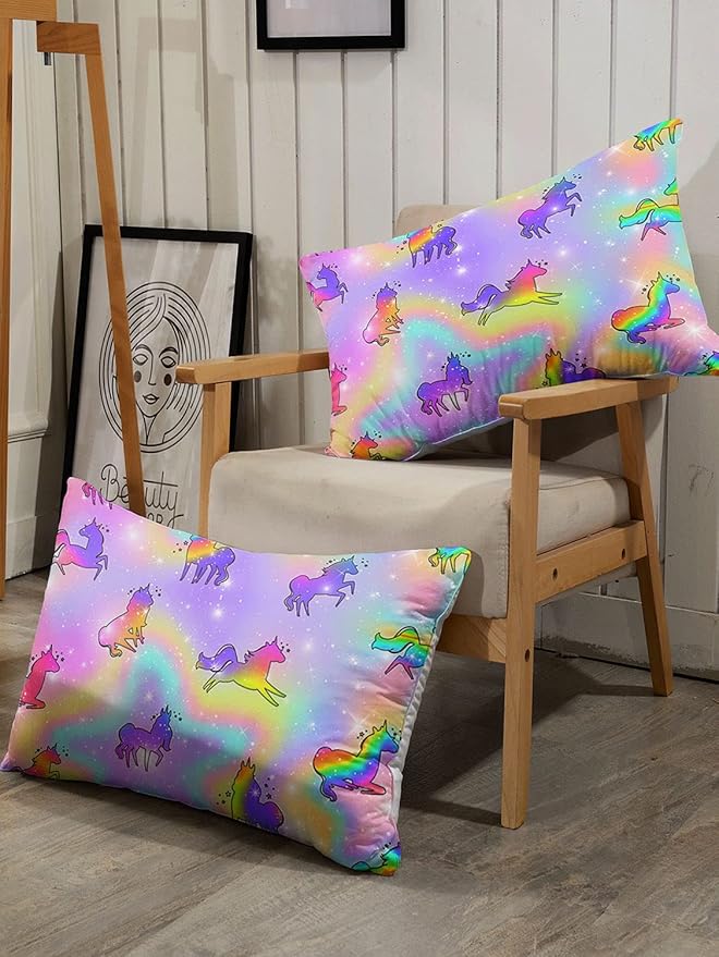 Datura home Unicorn Rainbow Comforter Bedding Set for Girls Kids Children Teens,Sky Glitter Star Colorful Bedding Set with 1 Comforter and 2 Pillowcases(Unicorn3 Queen)