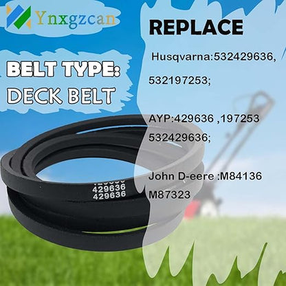 429636 Craftsman Mower Deck Belt Replacement 1/2" X 101" Fits for Craftsman Husqvarna Poulan 532429636 197253 532197253 YS4500 T2200 DLS 3500 AYP 197253 42 inch Mower Deck Belt