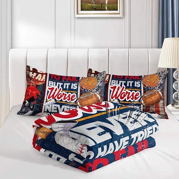Axolotl Sports Comforter Set Twin Size,Sports Theme Comforter Set Baseball Football Bedding Set,Sports Bedding Set 3D Soccer Comforter Set Basketball Bedding for Boys Teens Men,1 Quilt 2 Pillowcases