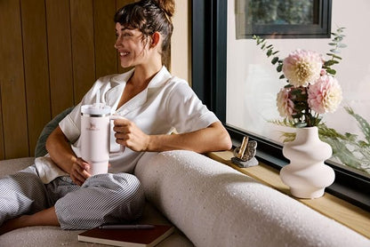 STANLEY Quencher H2.0 Flow State Tumbler, 40 oz, Rose Quartz Bouquets | Handle and Straw | 3-Position Lid | Cup Holder Compatible for Travel | Insulated Stainless Steel Cup | BPA-Free