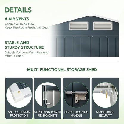 5x3X6.3FT Outdoor Steel Storage Shed with Lockable Doors and Frame Floor, Compact Small Bike Shed, Ideal for Garden, Backyard, Swimming Pool, Patio Utility and Tool Storage