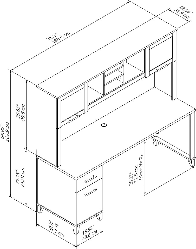 Bush Furniture Somerset 72W Office Desk with Drawers and Hutch in Hansen Cherry