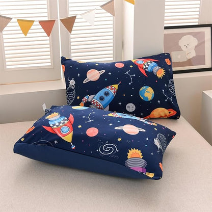 Aimuan Twin Comforter Set Kids Space Rocket Bedding Set Super Soft & Cute Aliens UFO Printed for Teen Boys Girls (Navy, Twin)