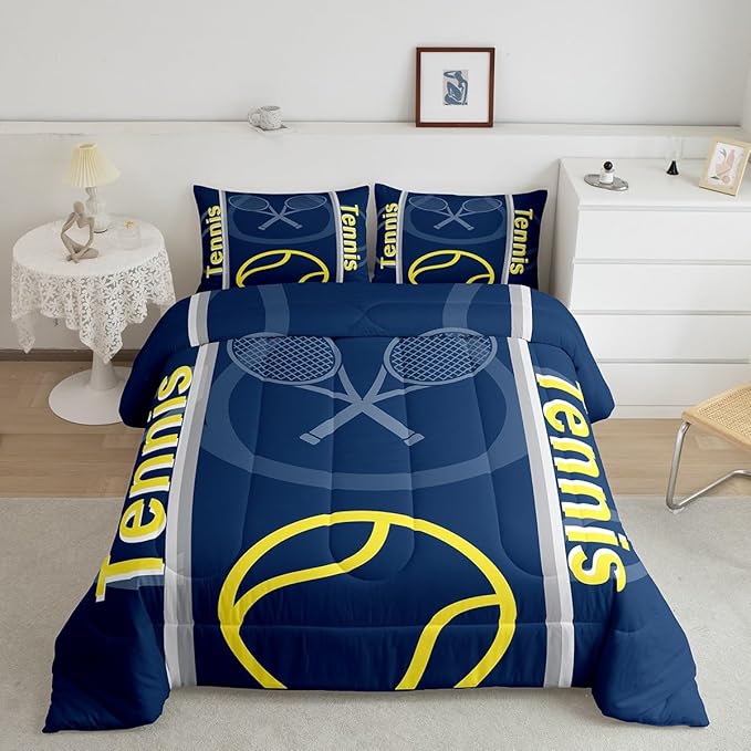 Feelyou Kids Tennis Comforter Set King Size Tennis Sports Bedding Set for Boys Girls Teens Bedroom Decor Tennis Gaming Comforter Women Men Tennis Lovers Duvet Set with 2 Pillow Case