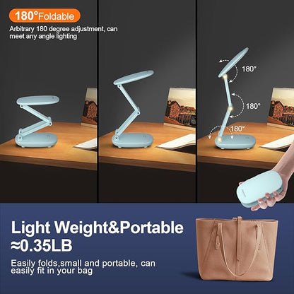 LED Desk Lamp for Office Home & Battery Operated Lamp Rechargeable Lamp Foldable & Portable Light, [2-fold support frame higher] 3 Brightness Dimmable Small Desk Lamp Wireless Reading Lamp
