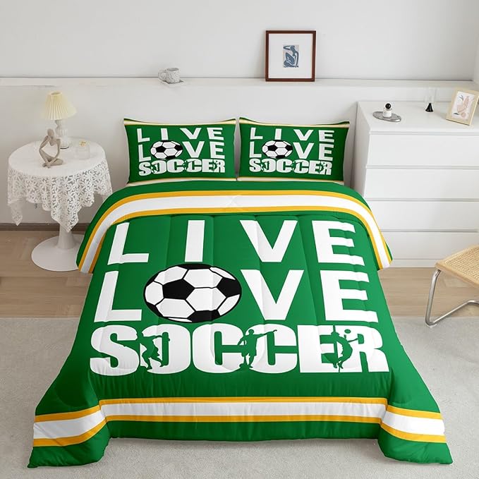 Feelyou Football Bedding Set Queen Size Rugby Sports Comforter Set for Kids Boys Girls Decor Soccer Ball Game Comforter Gift for Football Lover Duvet Set Bedroom Quilt Set