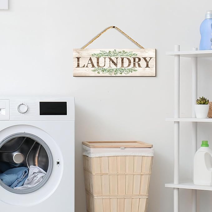 Wooden Sign Wall Decor 4 Piece, Rustic Wall Art, Farmhouse Wall Hanging Plaques for Bathroom Kitchen Laundry Pantry (4.7x13.7 inches)