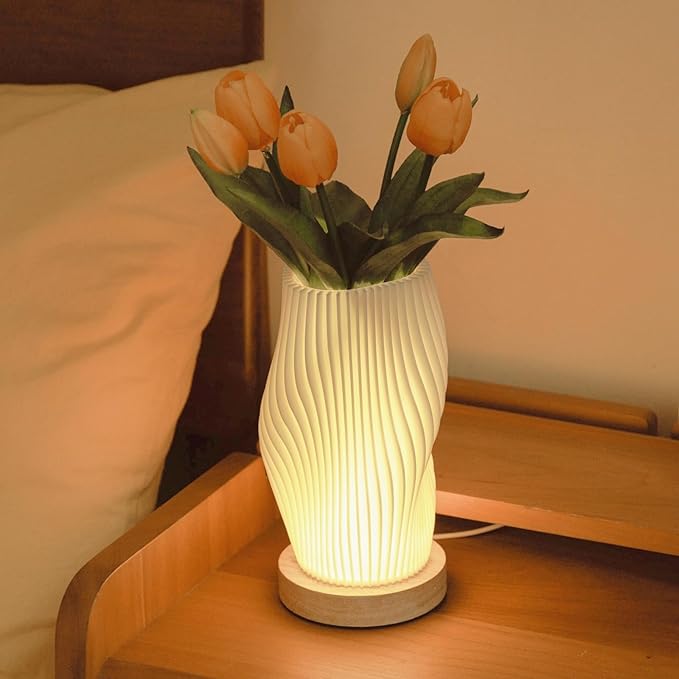 Bedside Lamps for Bedroom Nightstand Lamp,Vintage Style Striped Small Night Light Lamp,Gold Mini Modern Lamp with Woodbase,Gold Mini Table Lamp LED Lights for Living Room,Dorm,Kids Room,Office